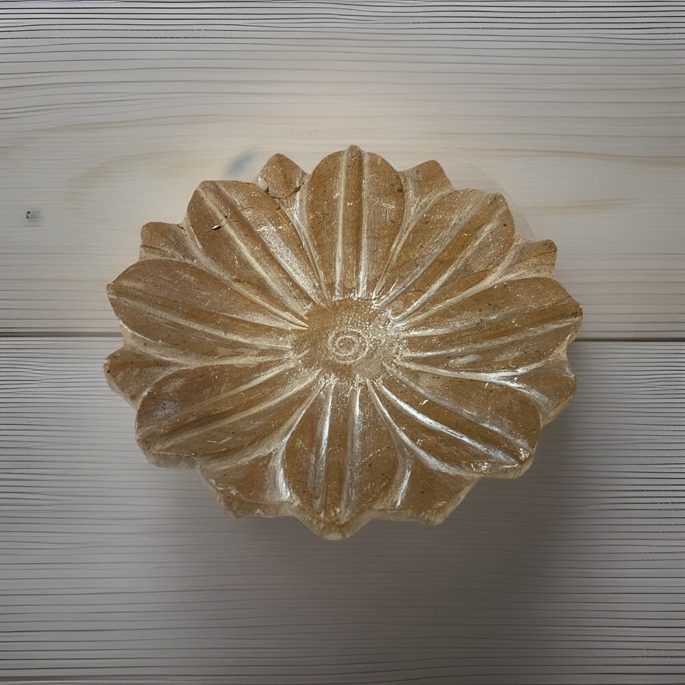 Vintage Hand Carved Natural Stone Lotus Shaped Soap Dish Or Centerpiece